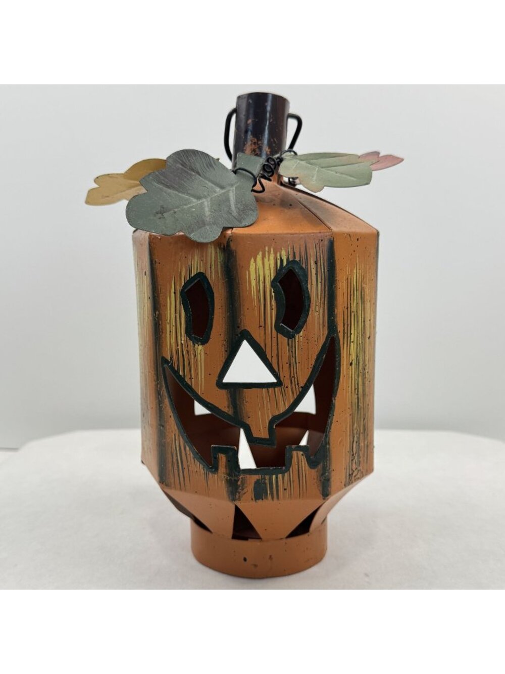 Metal Jack-O-Lantern Tea Light Candle Holder 9" Pumpkin Halloween Decor Rustic